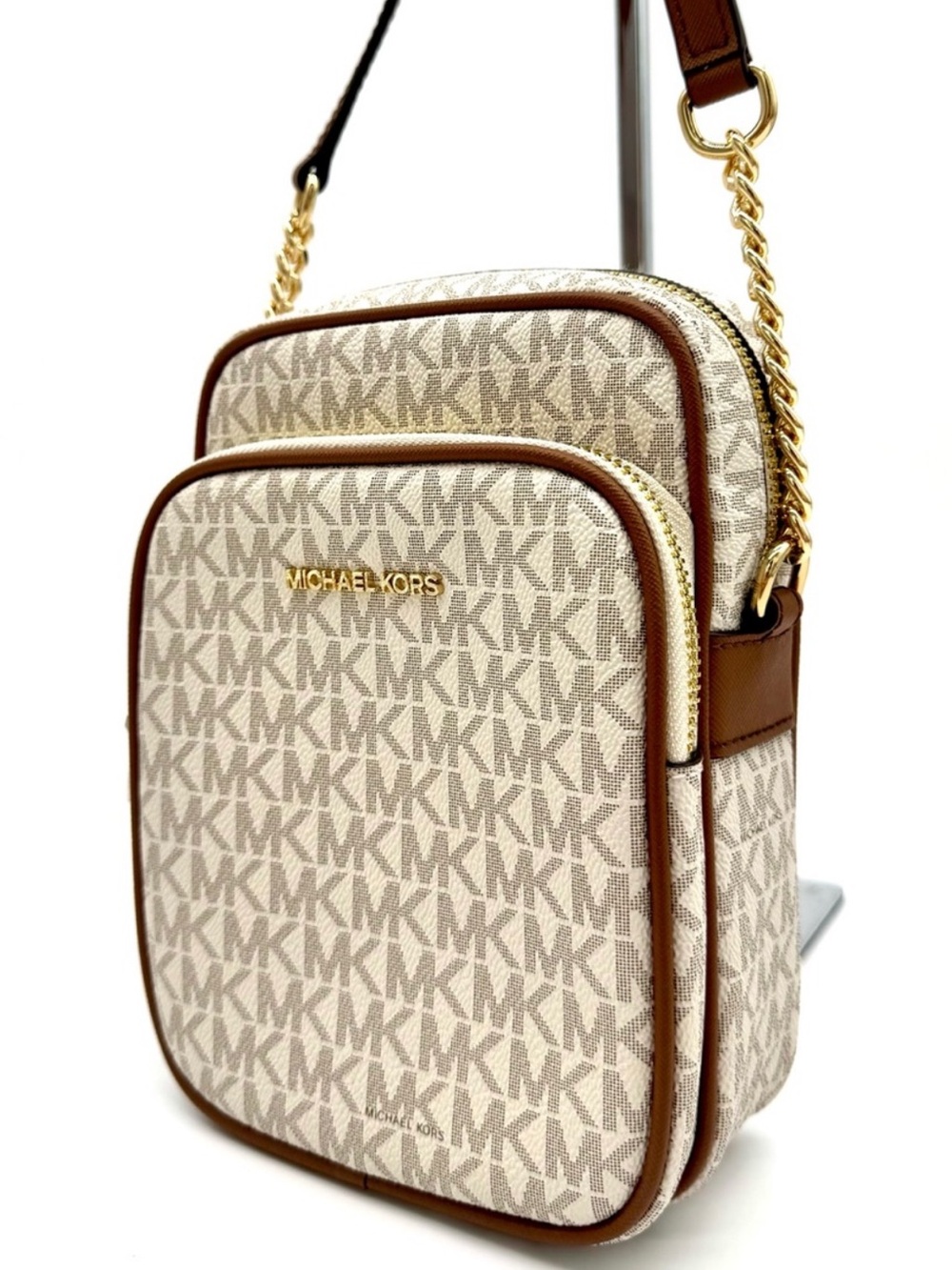 Michael Kors Medium NS Chain Xbody Bag Vanilla/Brown